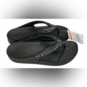 NWT CROCS Sloane Black Glitter Flip Flops SZ 10